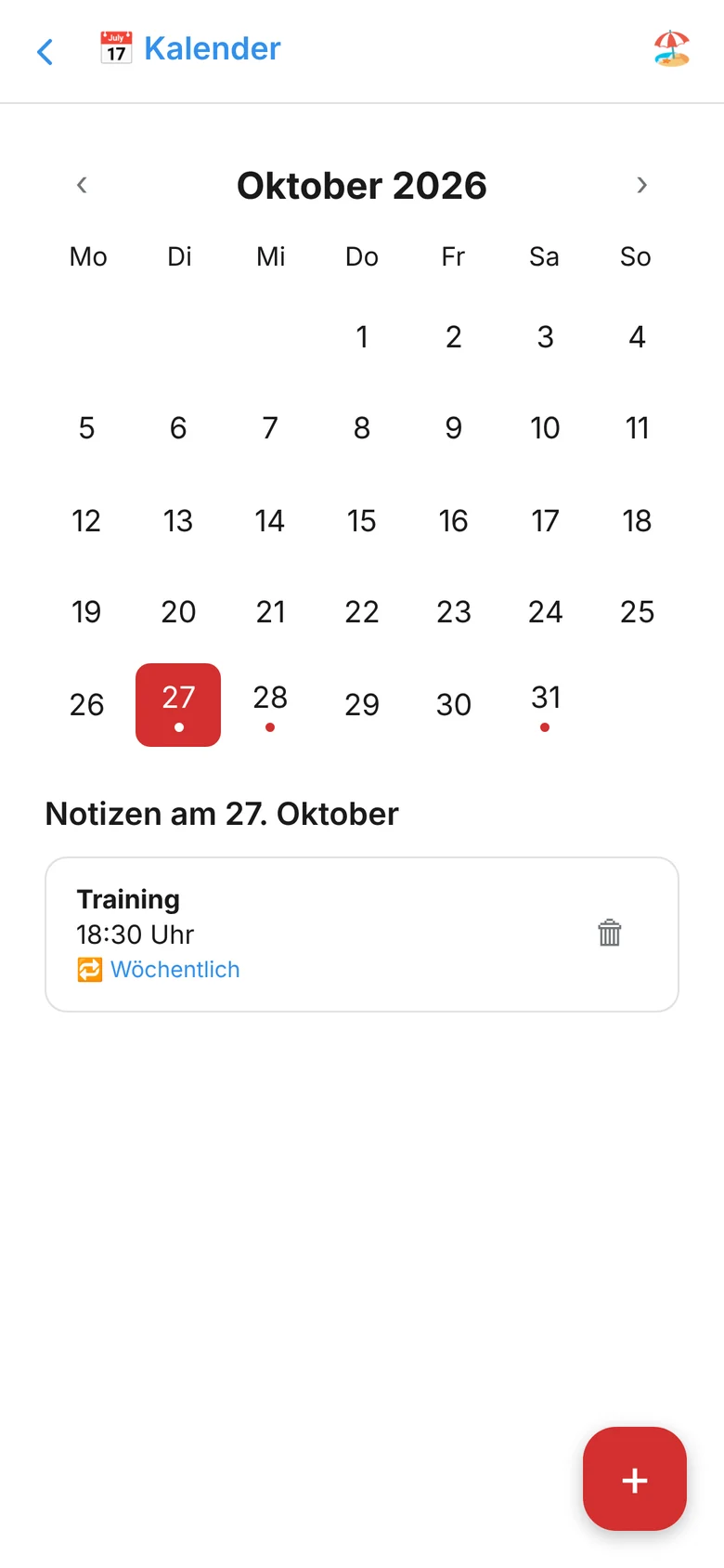 Organisations-Funktionen der App