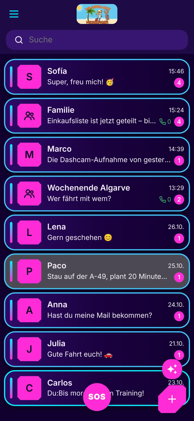 Chatliste im Stil Neon 80er, dunkel