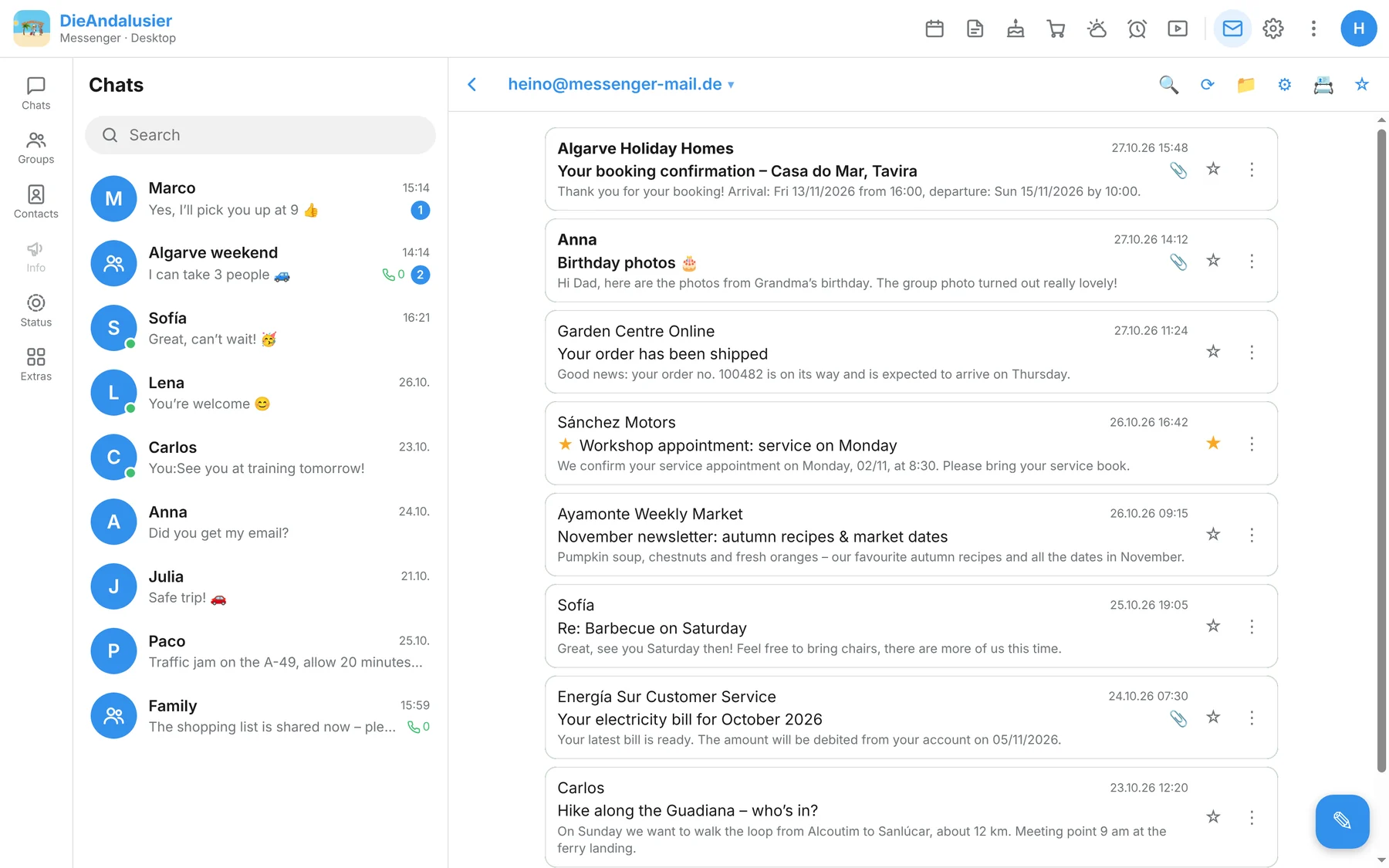 Inbox of the built-in email client
