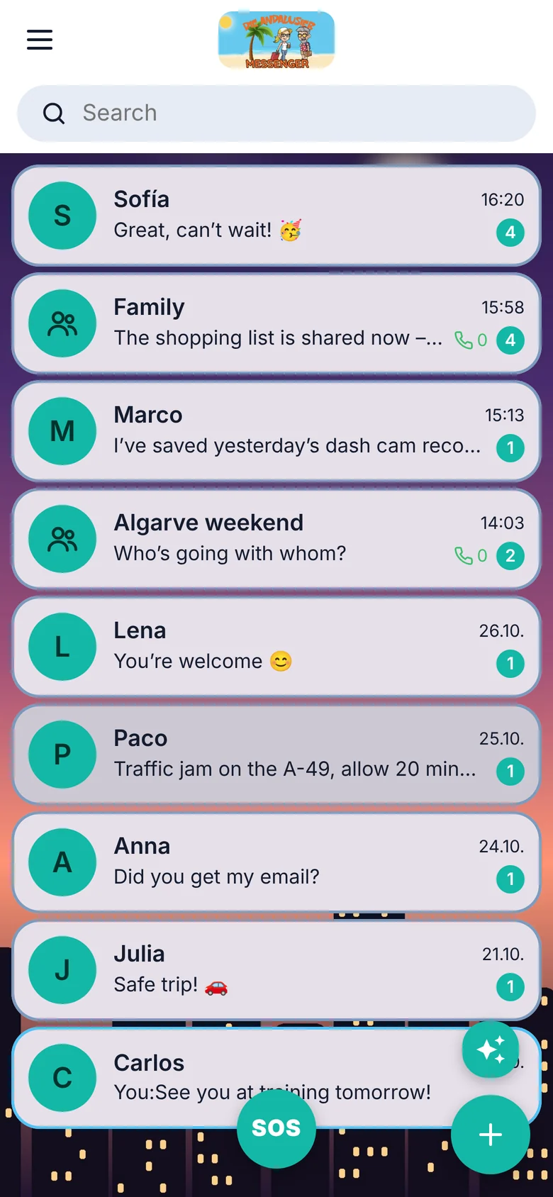 Chat list in the Touch Green style