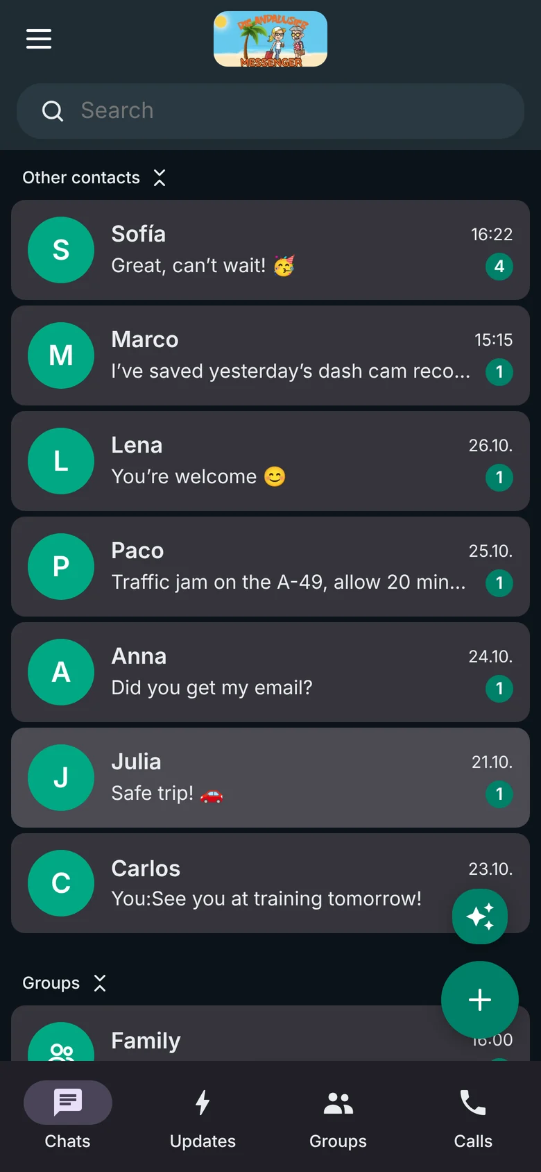 Chat list in WhatsApp Style, dark