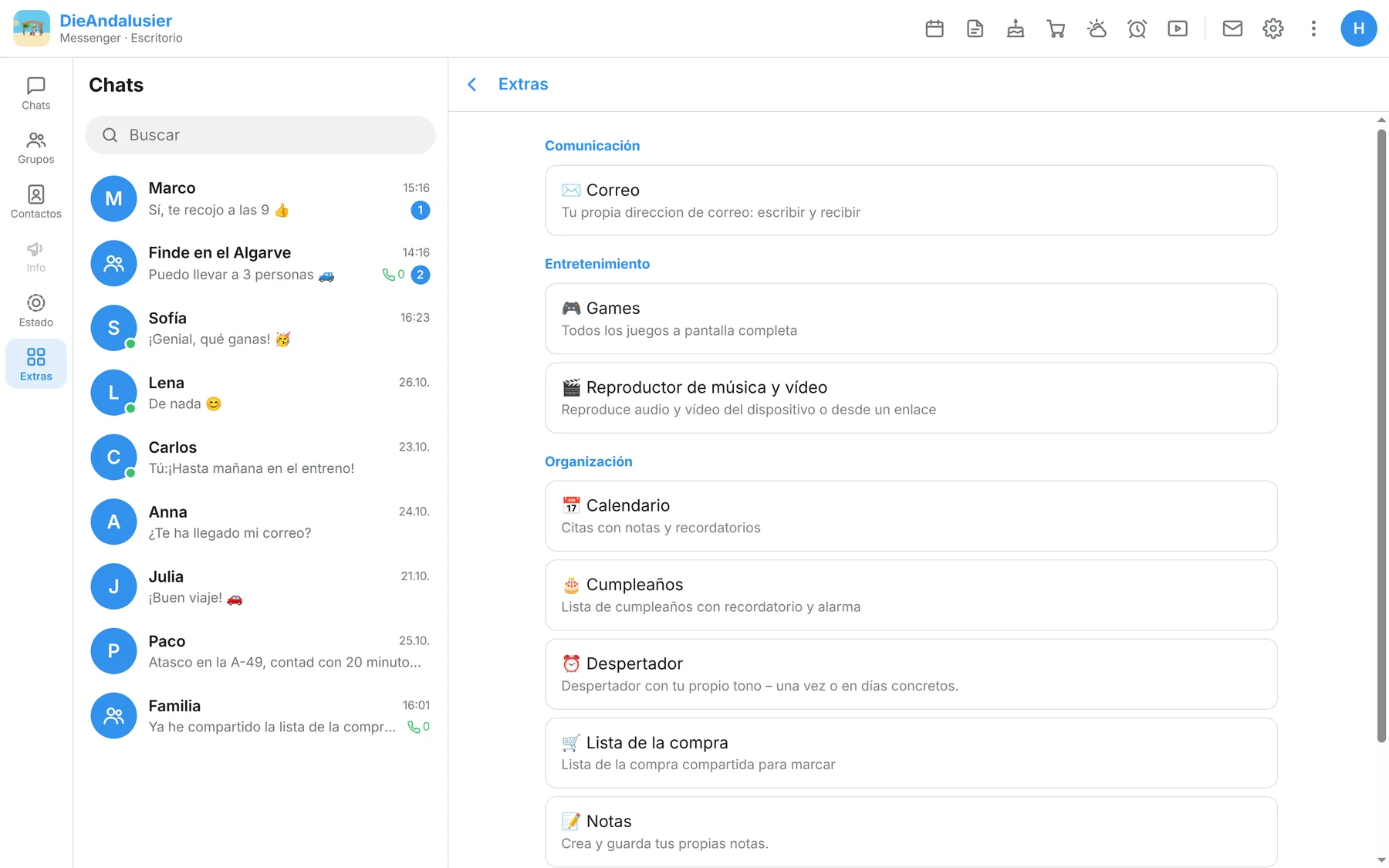App para Windows con Extras en la pantalla grande
