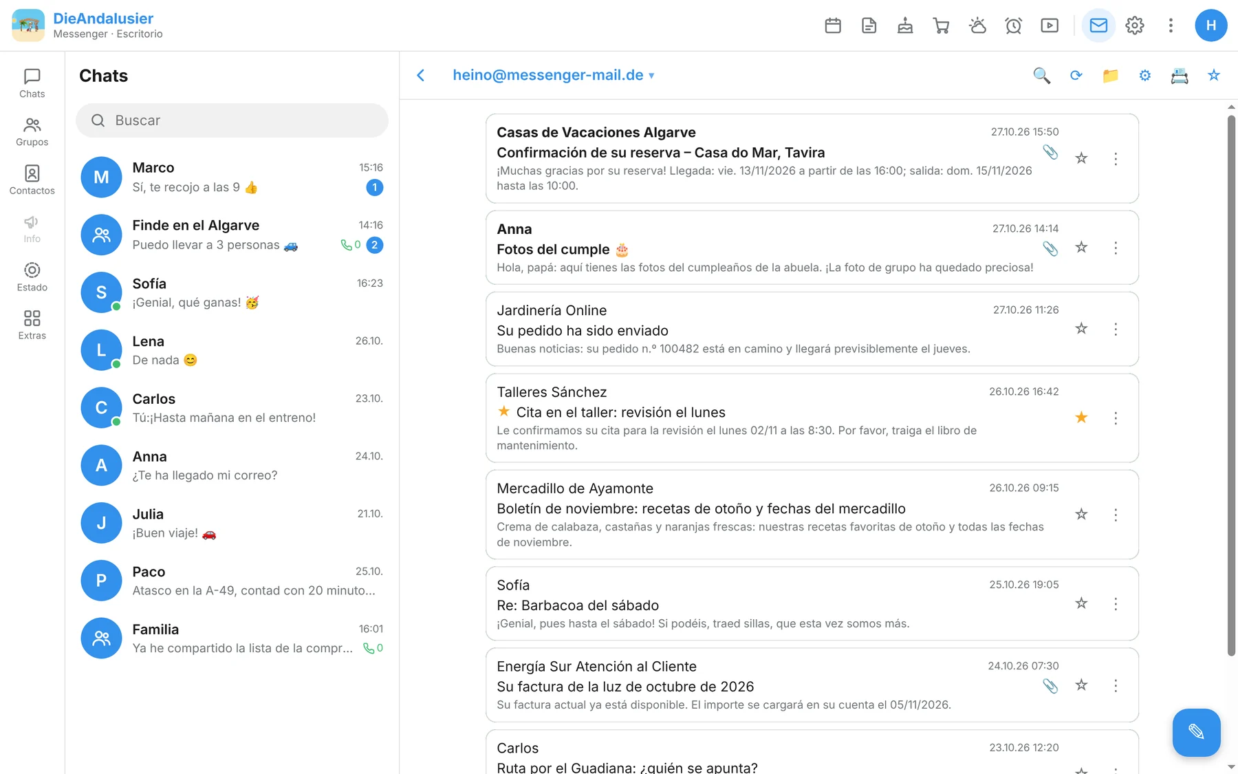 Bandeja de entrada del programa de correo integrado