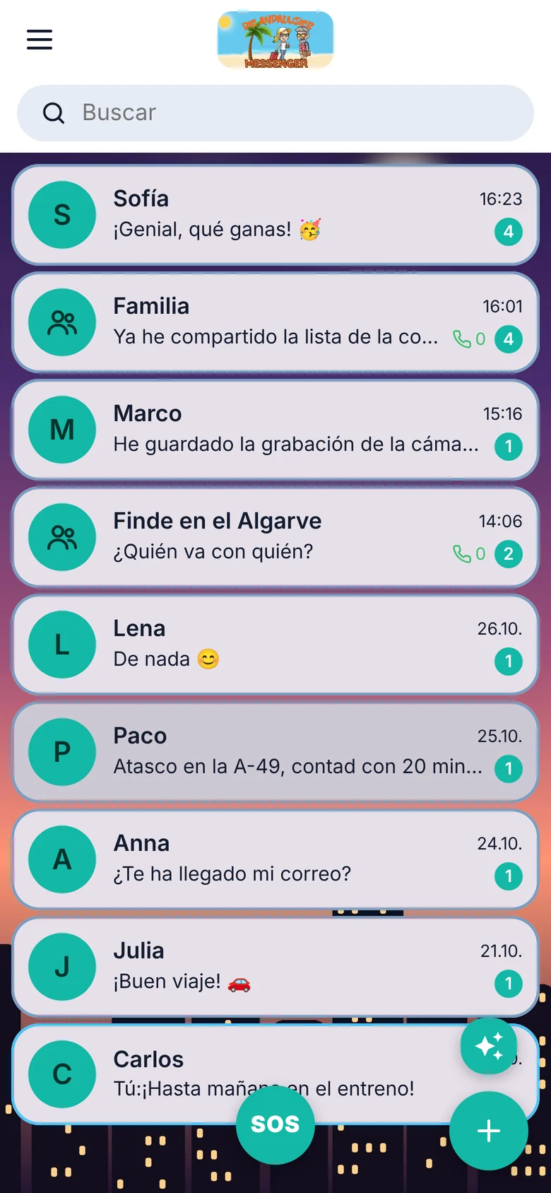Lista de chats con el estilo Touch Green