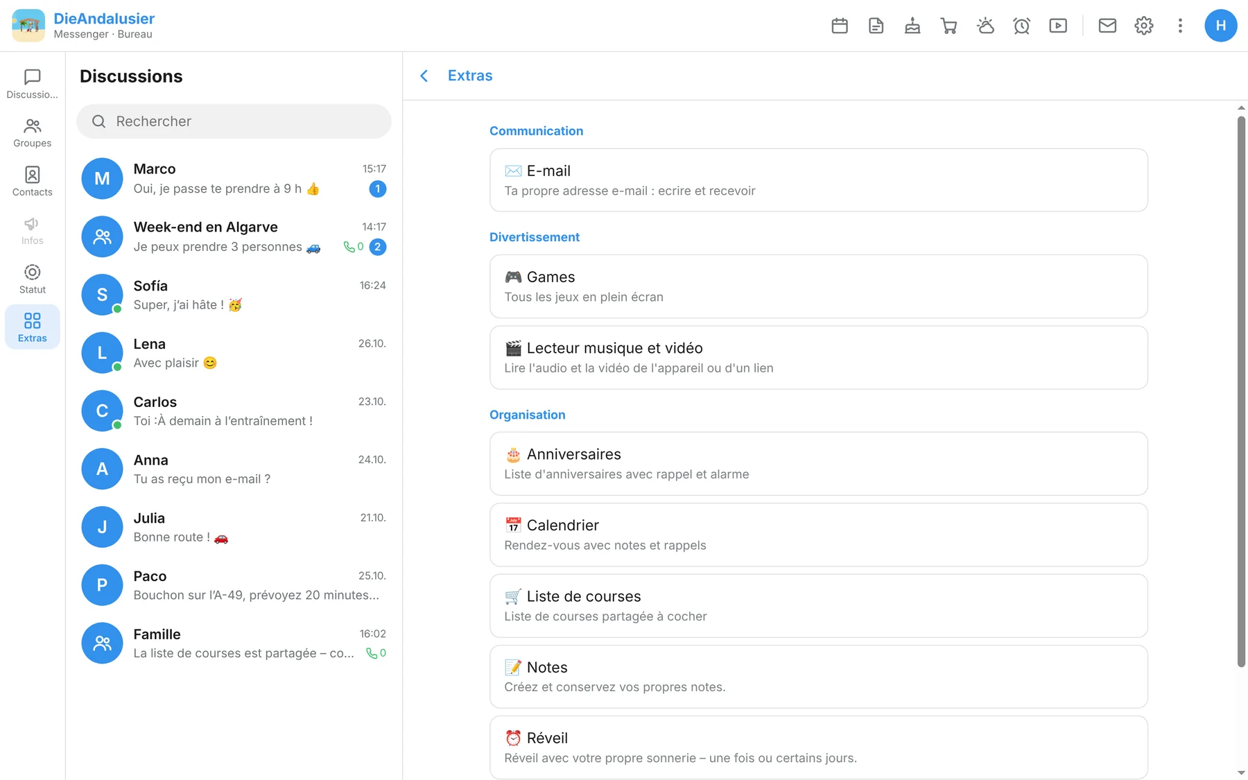 App Windows avec les Extras sur grand écran