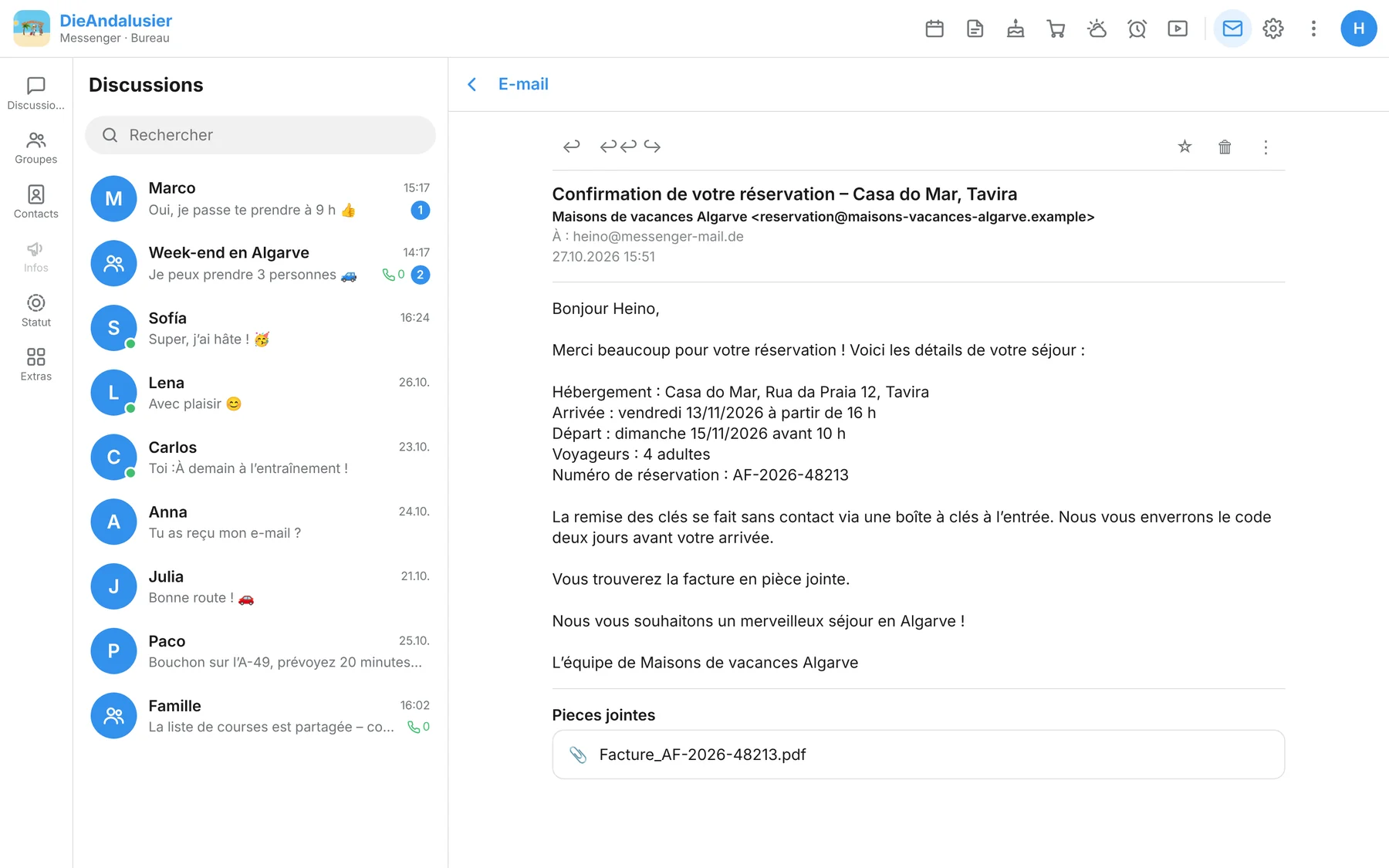 E-mail ouvert avec pièce jointe dans le logiciel de messagerie