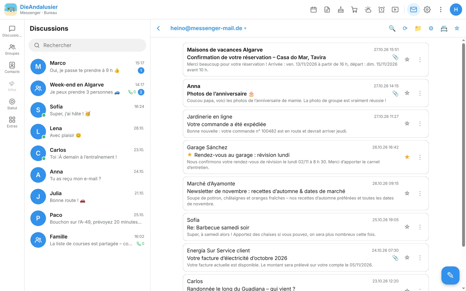 Boîte de réception du logiciel de messagerie intégré