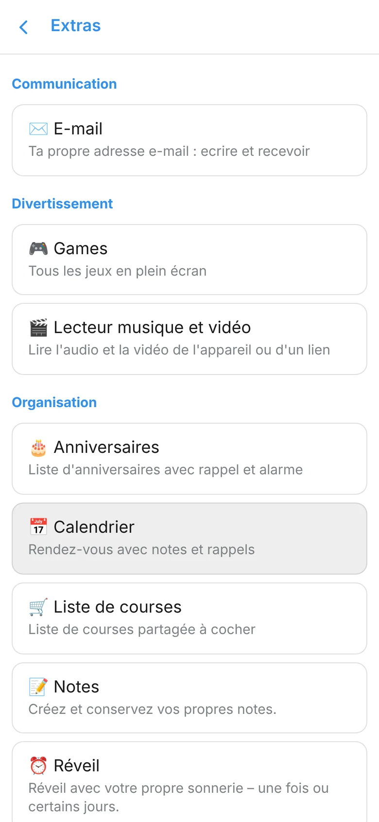 Fonctions d’organisation de l’app