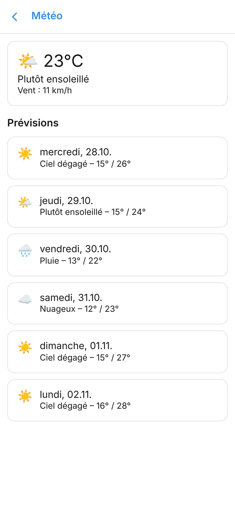 Météo avec prévisions