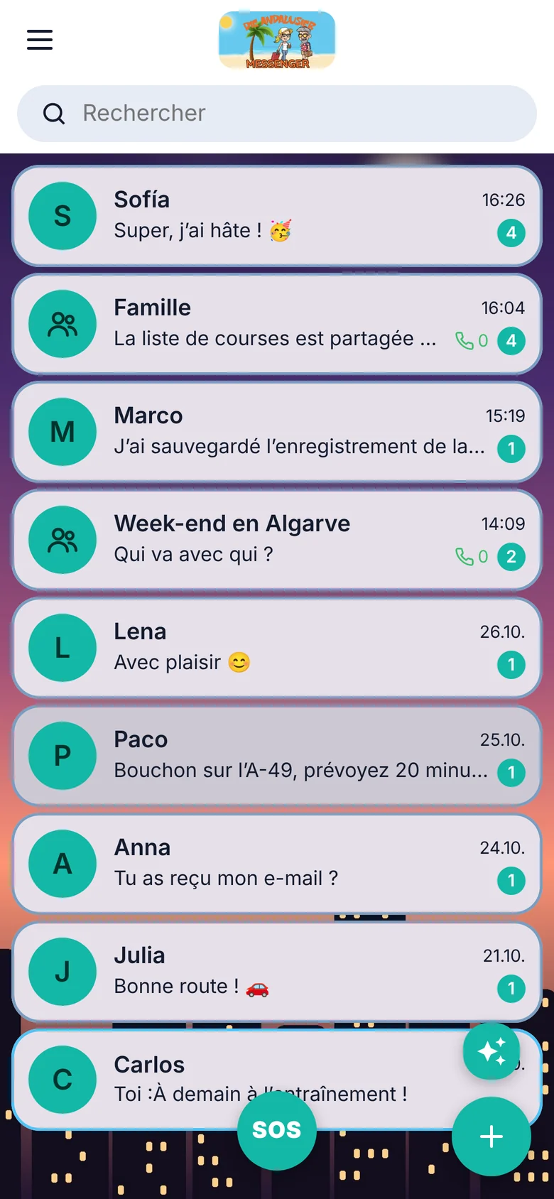 Liste des discussions en style Touch Green