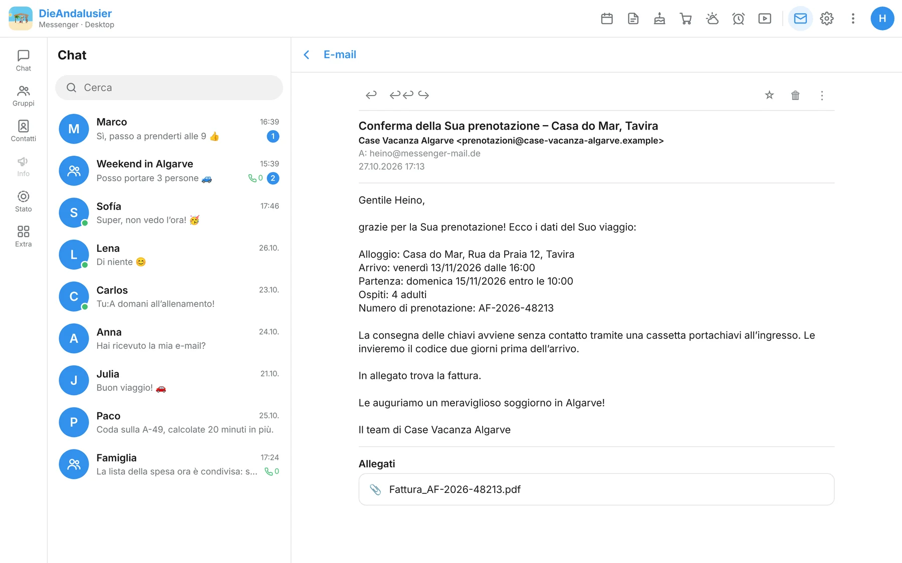 E-mail aperta con allegato nel client di posta