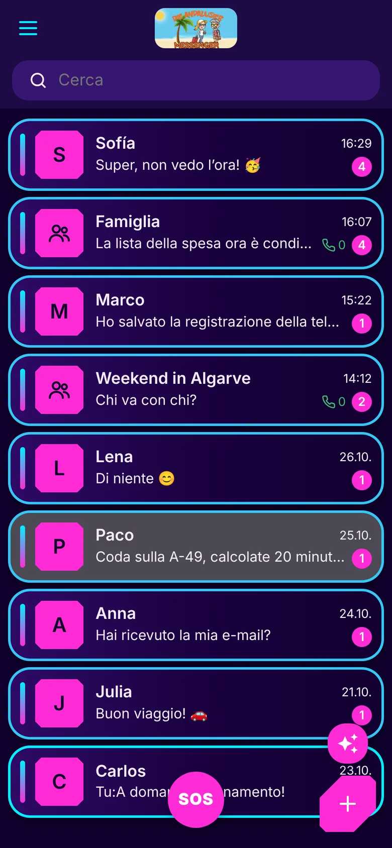 Lista chat in stile Neon 80er, scura