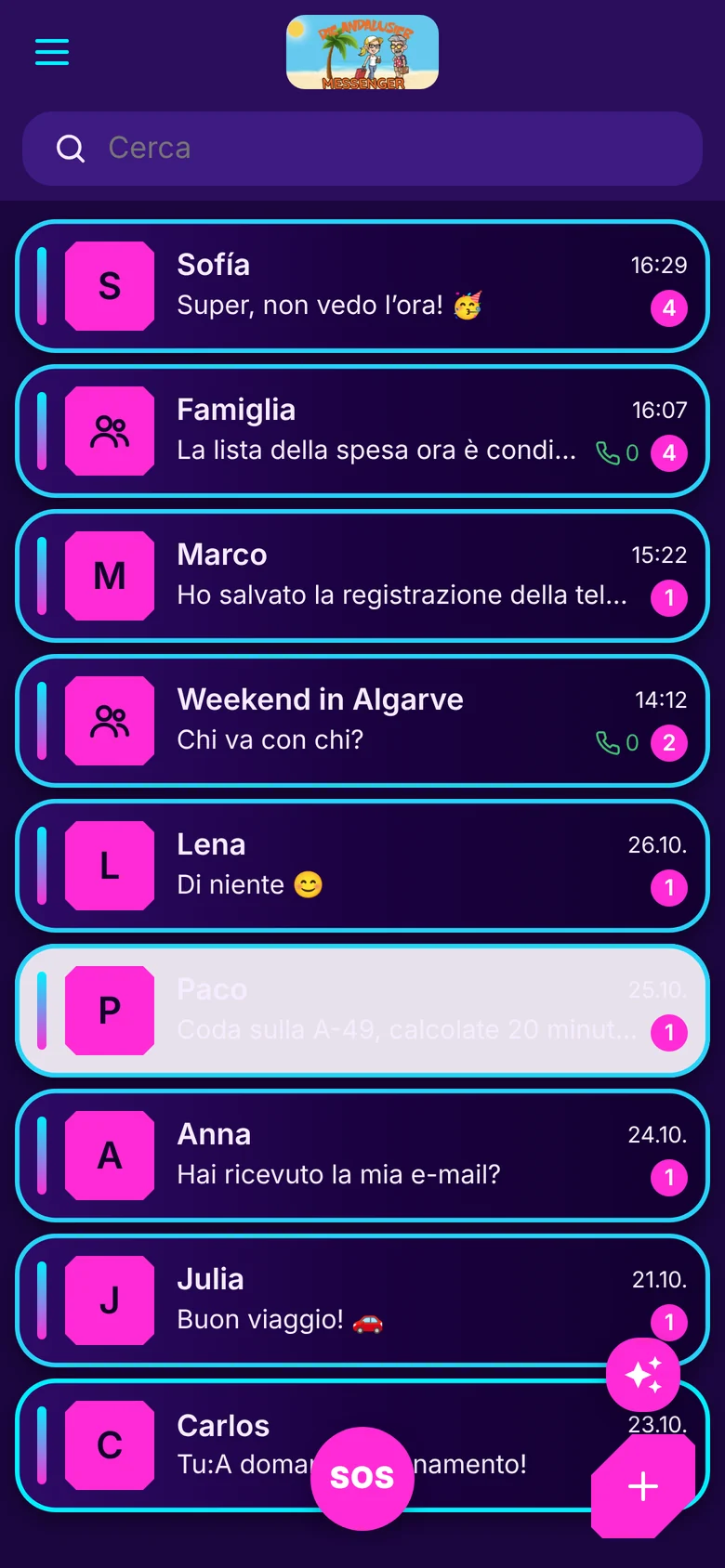 Lista chat in stile Neon 80er