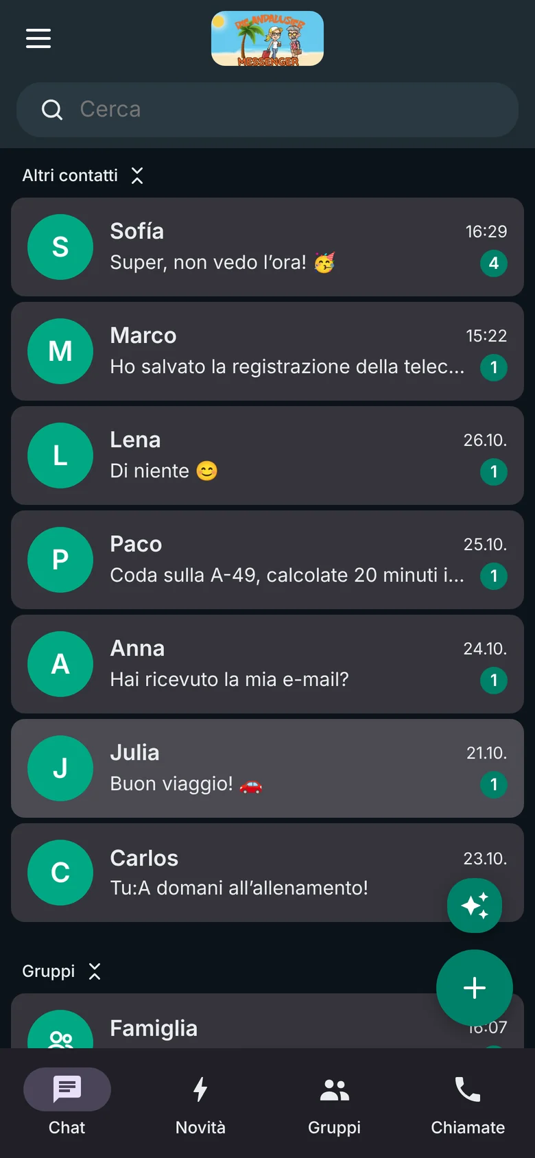 Lista chat in WhatsApp Style, scura