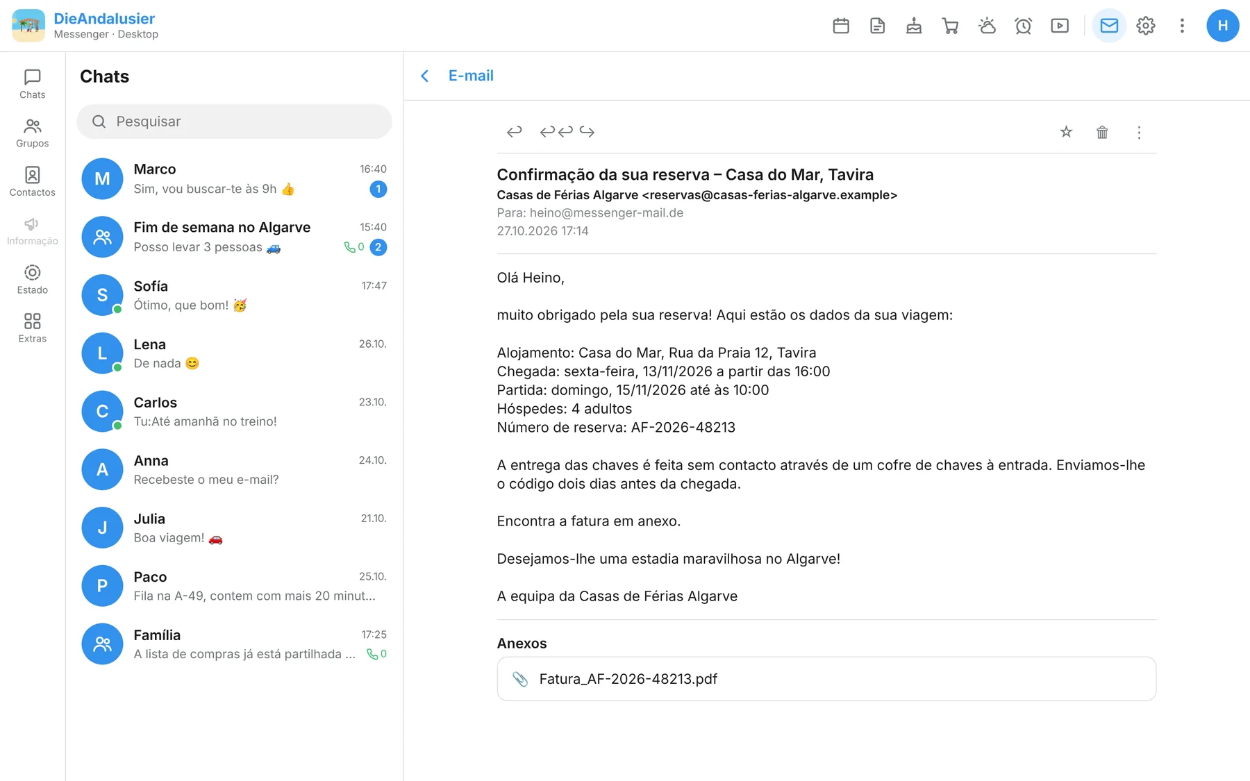 E-mail aberto com anexo no programa de e-mail