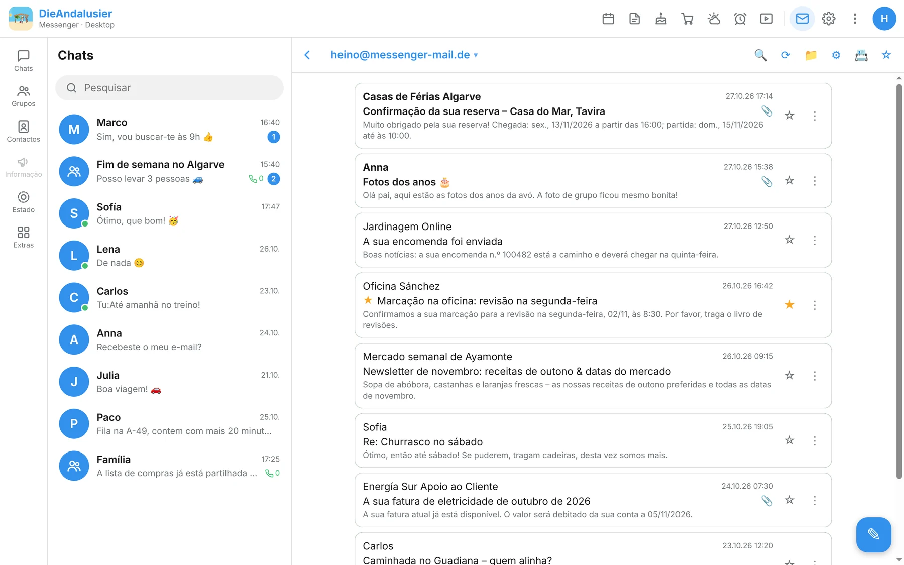 Caixa de entrada do programa de e-mail integrado
