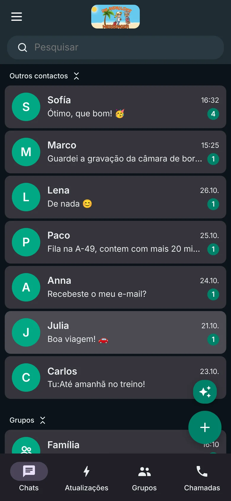 Lista de conversas no WhatsApp Style, escuro